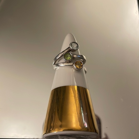 Sterling silver 925 ring w yellow/green/blue stones approximately sz 9-9.5 - Picture 2 of 8